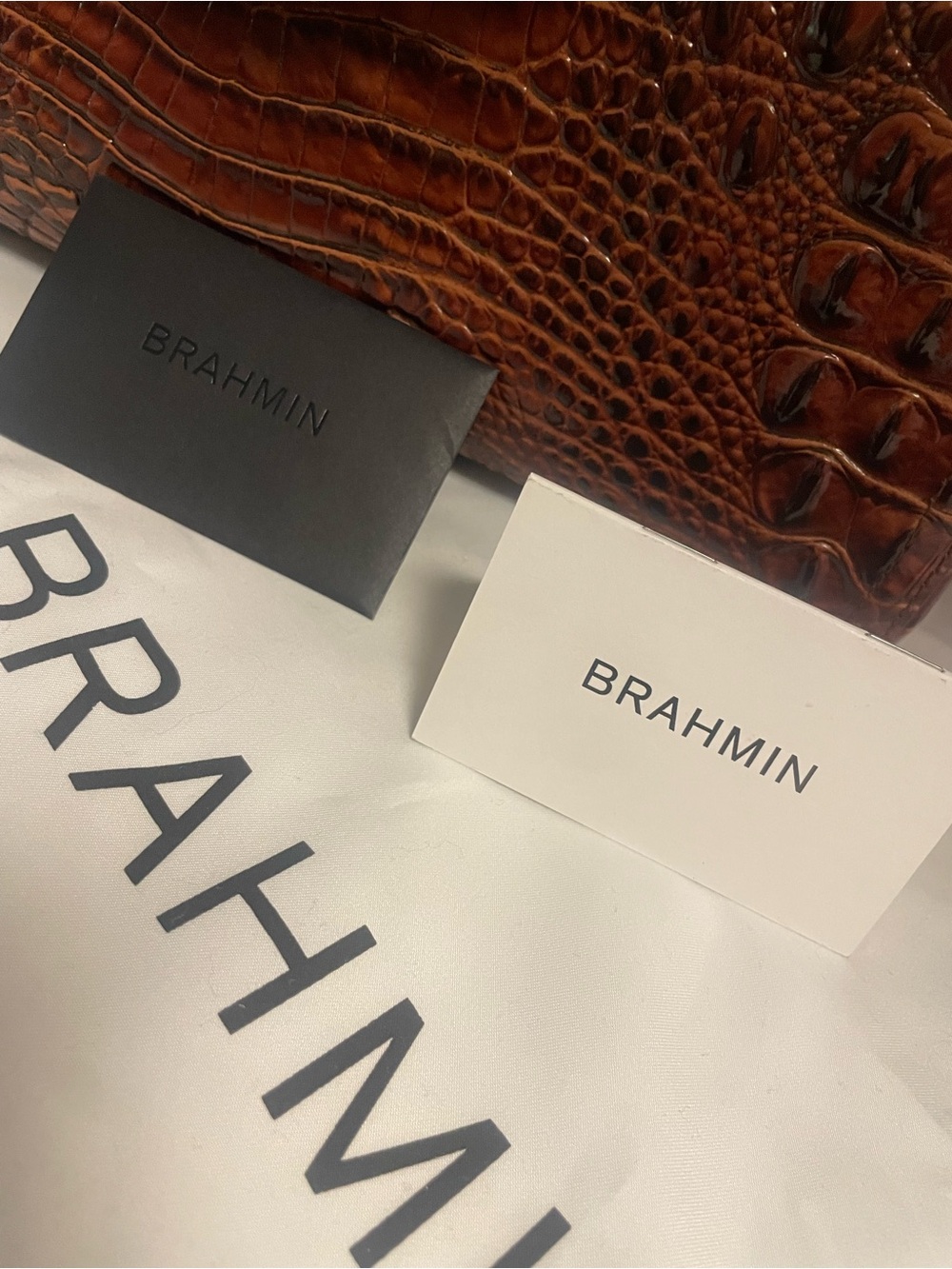 Brahmin Chestnut Croc-Embossed Leather Satchel with Wallet-Pristine - Picture 8 of 10